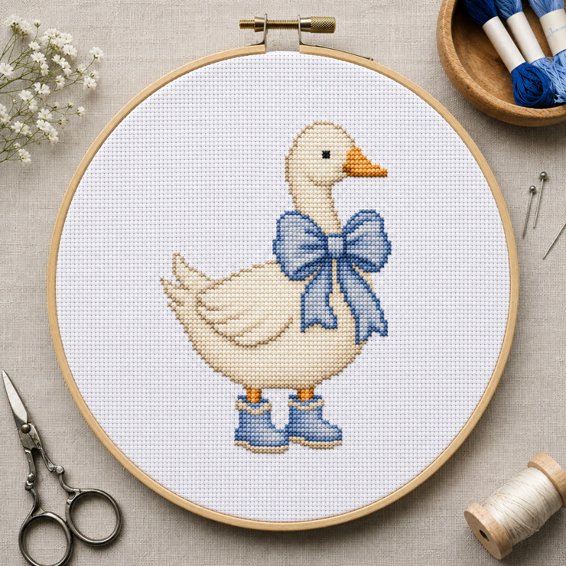 Goose Cross Stitch Pattern, Beginner Bow Embroidery Design