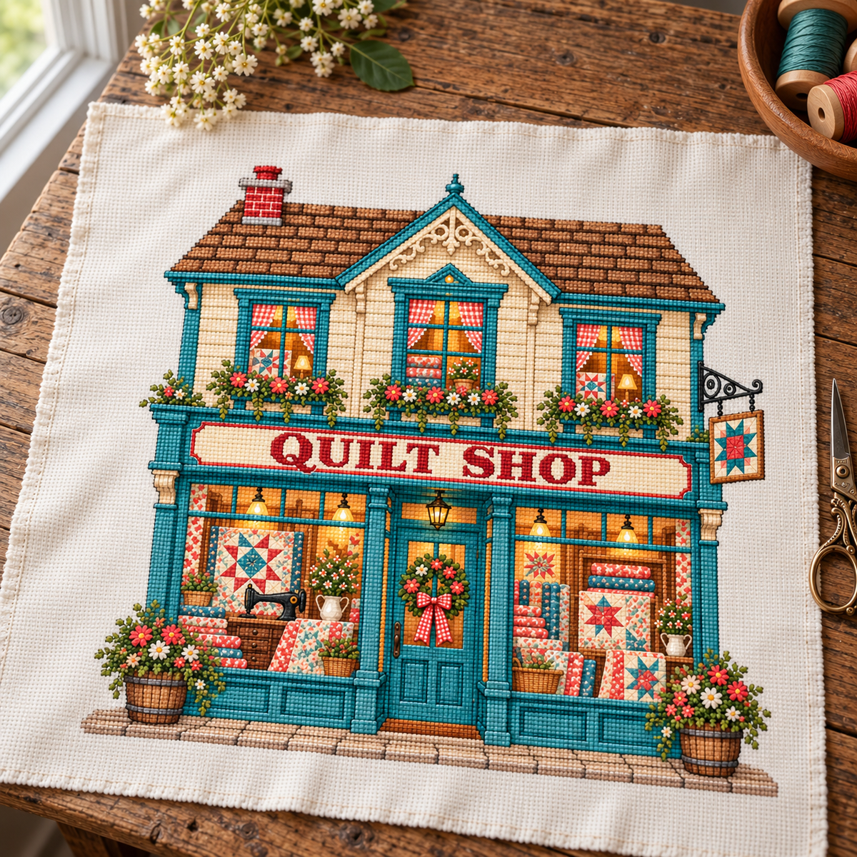 Quilt Shop Cross Stitch Pattern, Printable PDF for Stitchers