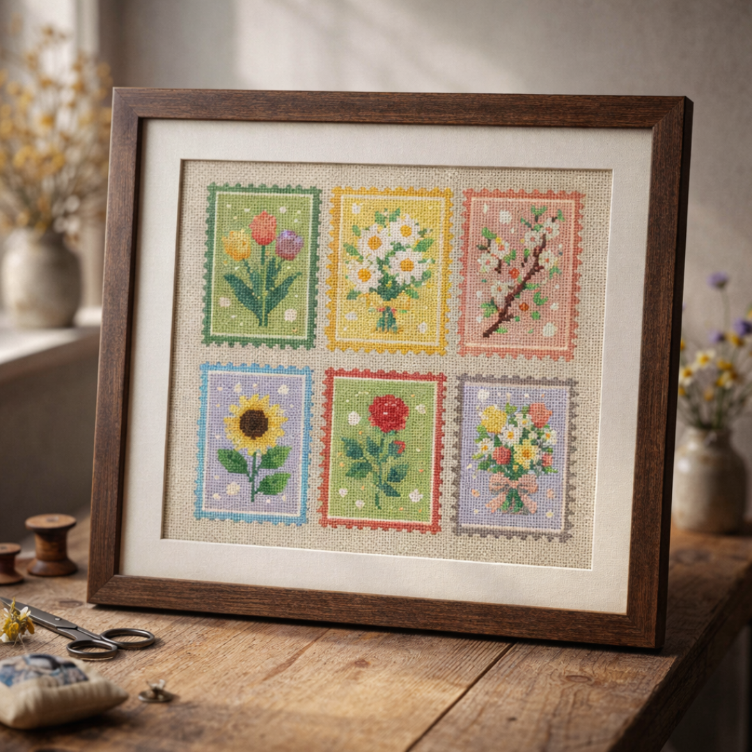 Spring Cross Stitch Pattern, Stamp Inspired Embroidery PDF