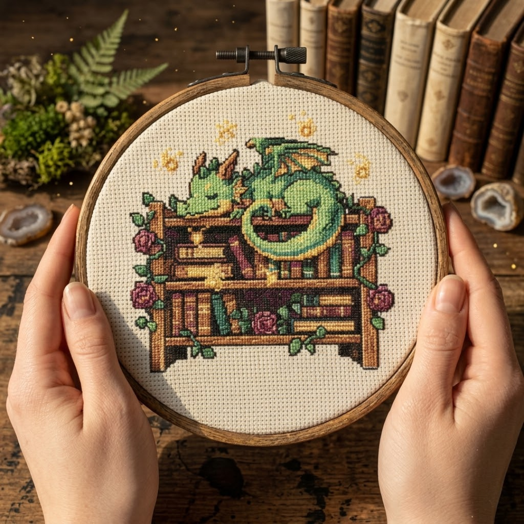 Dragon Cross Stitch Pattern, Beginner Sleeping Dragon Design