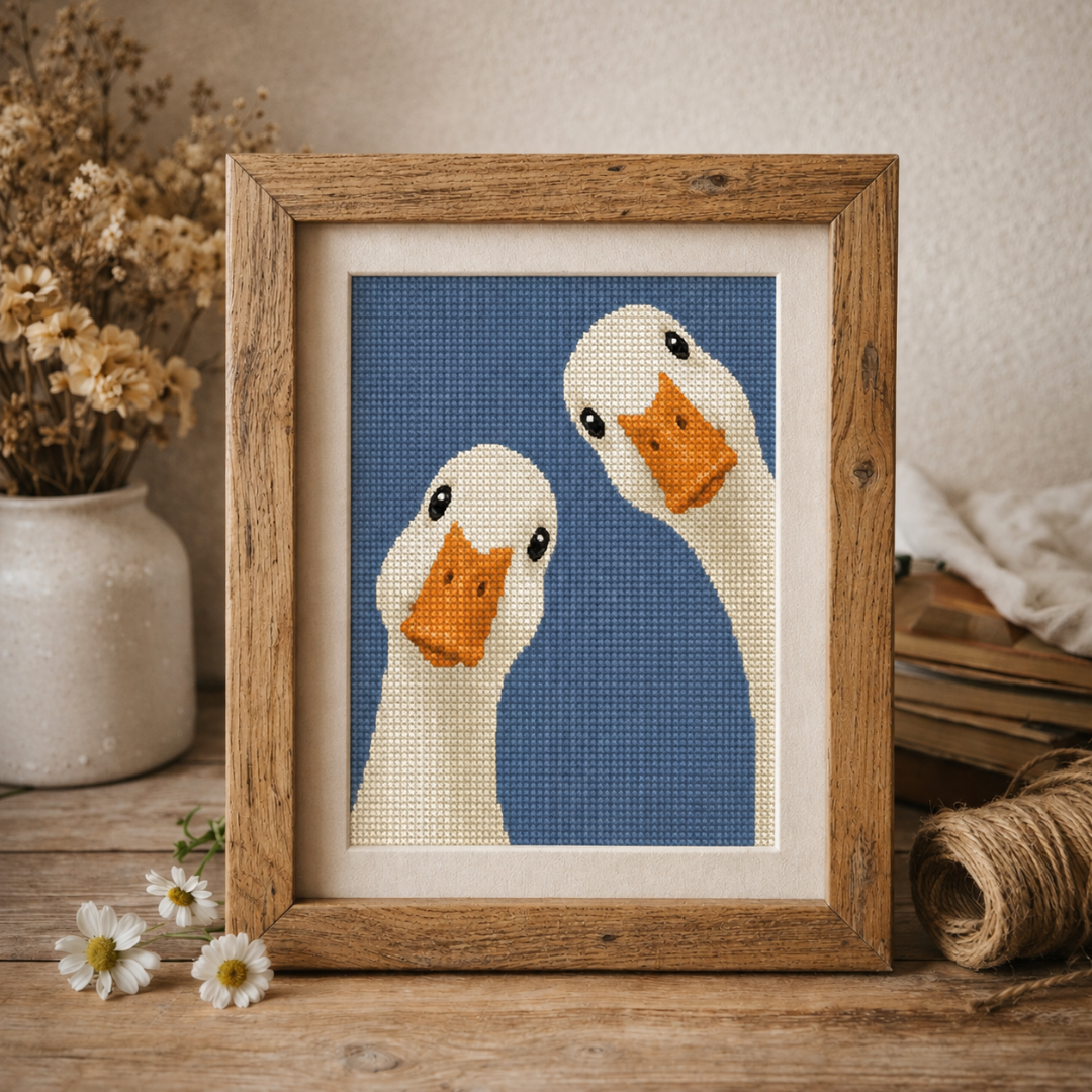 Geese Peeking Cross Stitch Pattern, Lovely Beginner Embroidery Design