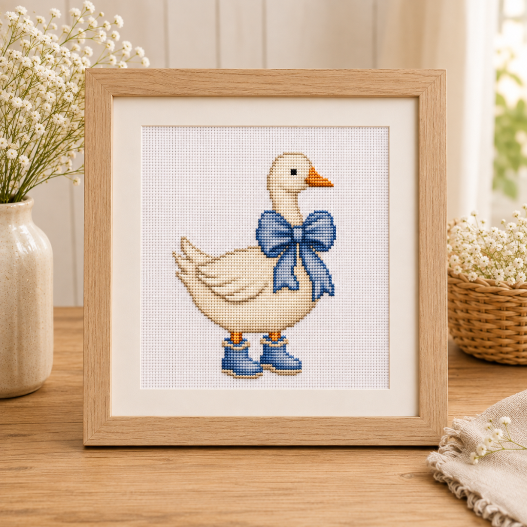 Goose Cross Stitch Pattern, Beginner Bow Embroidery Design