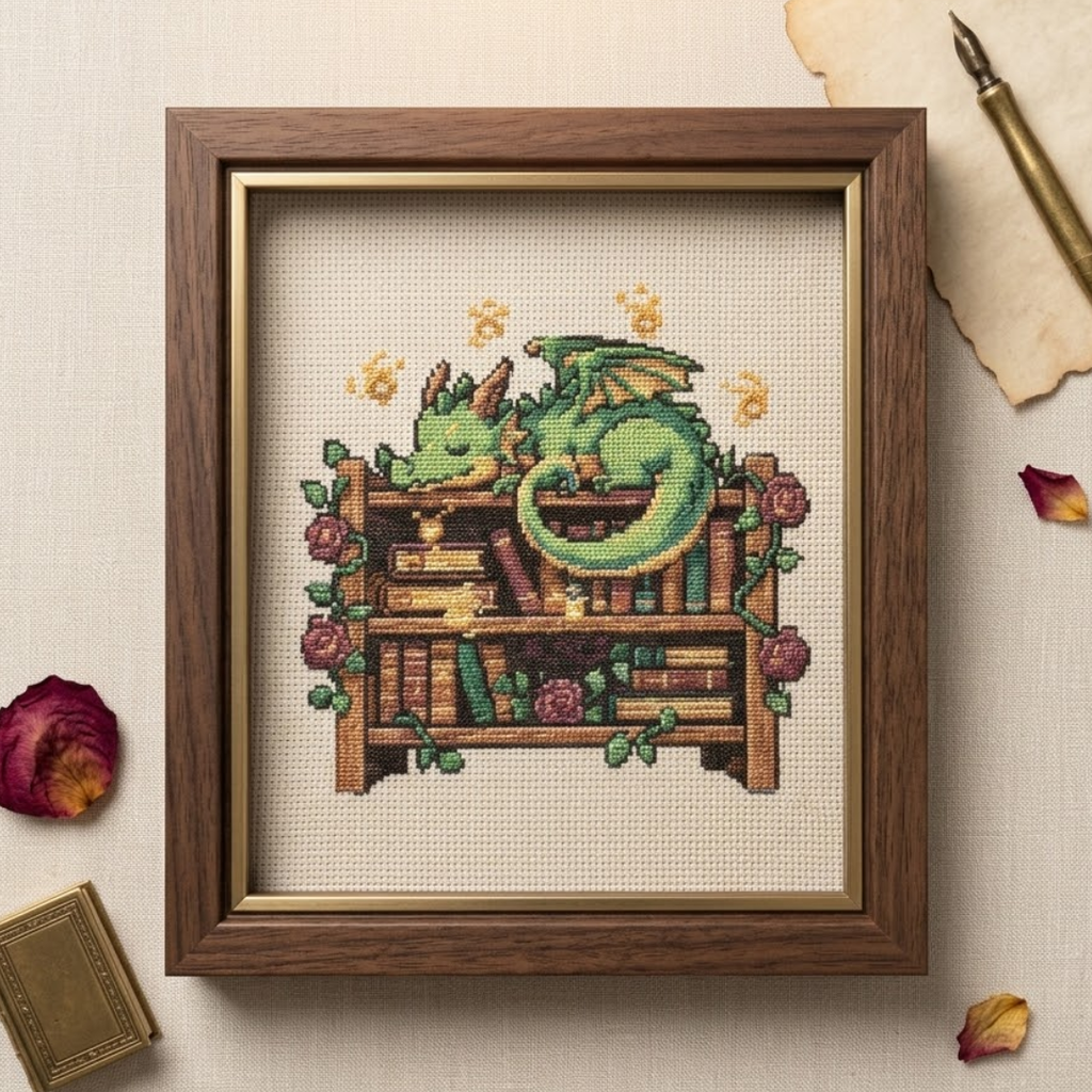 Dragon Cross Stitch Pattern, Beginner Sleeping Dragon Design