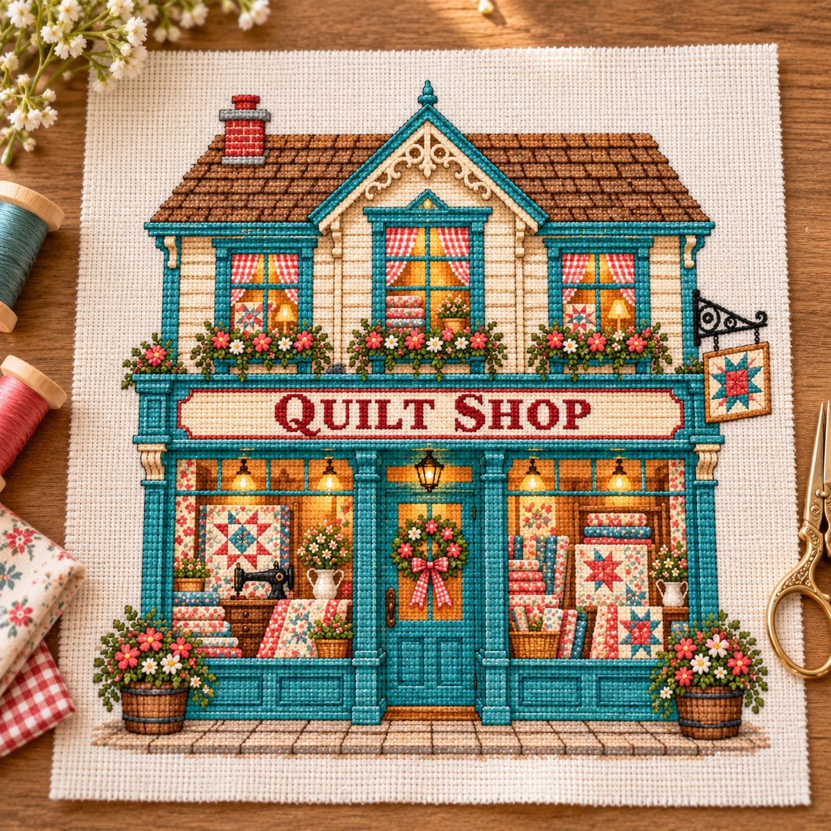 Quilt Shop Cross Stitch Pattern, Printable PDF for Stitchers