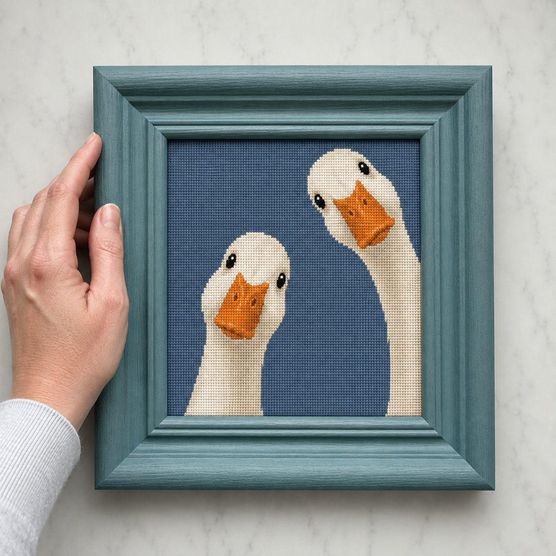 Geese Peeking Cross Stitch Pattern, Lovely Beginner Embroidery Design