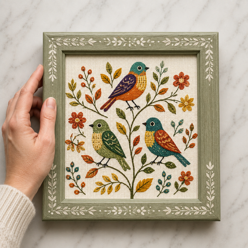 Autumn Birds Cross Stitch Pattern, Beginner Friendly PDF Design