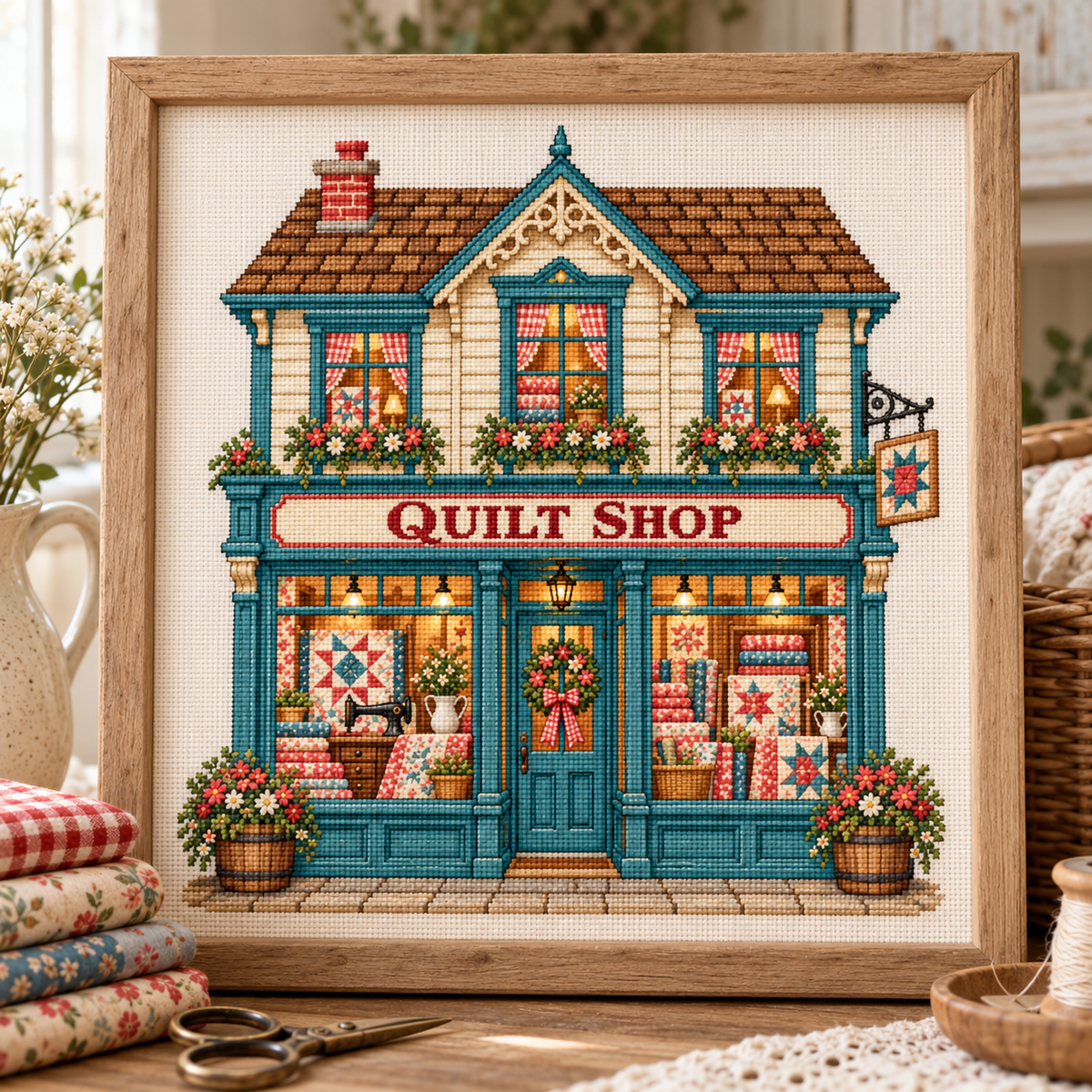Quilt Shop Cross Stitch Pattern, Printable PDF for Stitchers