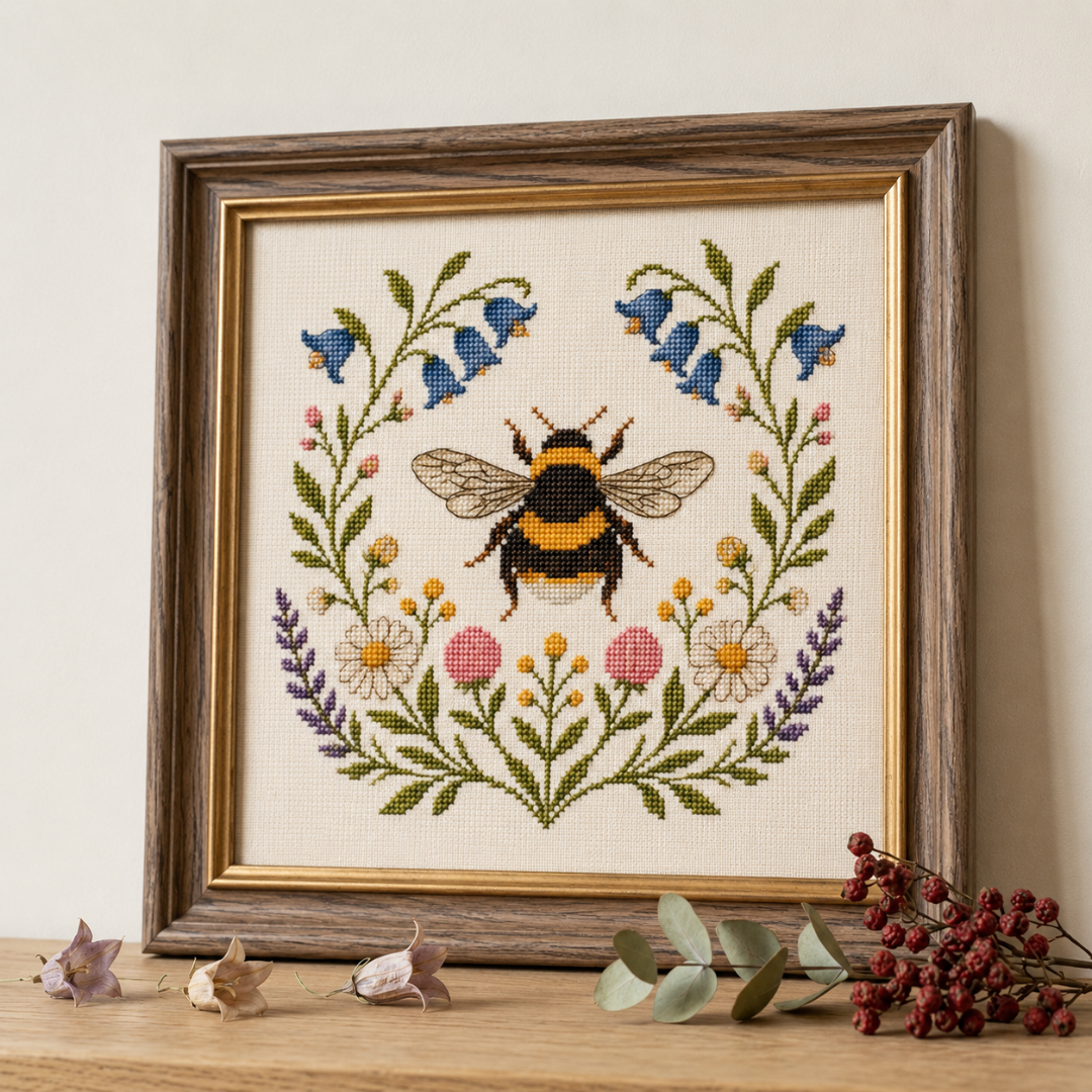 Honey Bee Cross Stitch Pattern, Beginner Friendly Embroidery Design