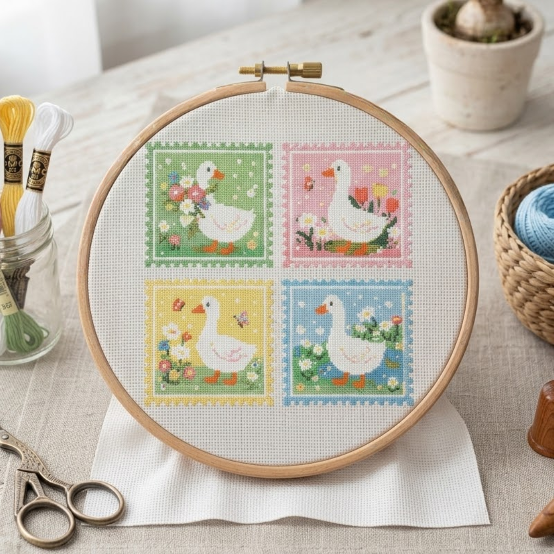 Geese Cross Stitch Pattern, Beginner Friendly Embroidery PDF