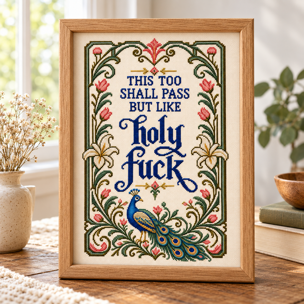 Funny Swear Quote Cross Stitch Pattern, Peacock Embroidery PDF