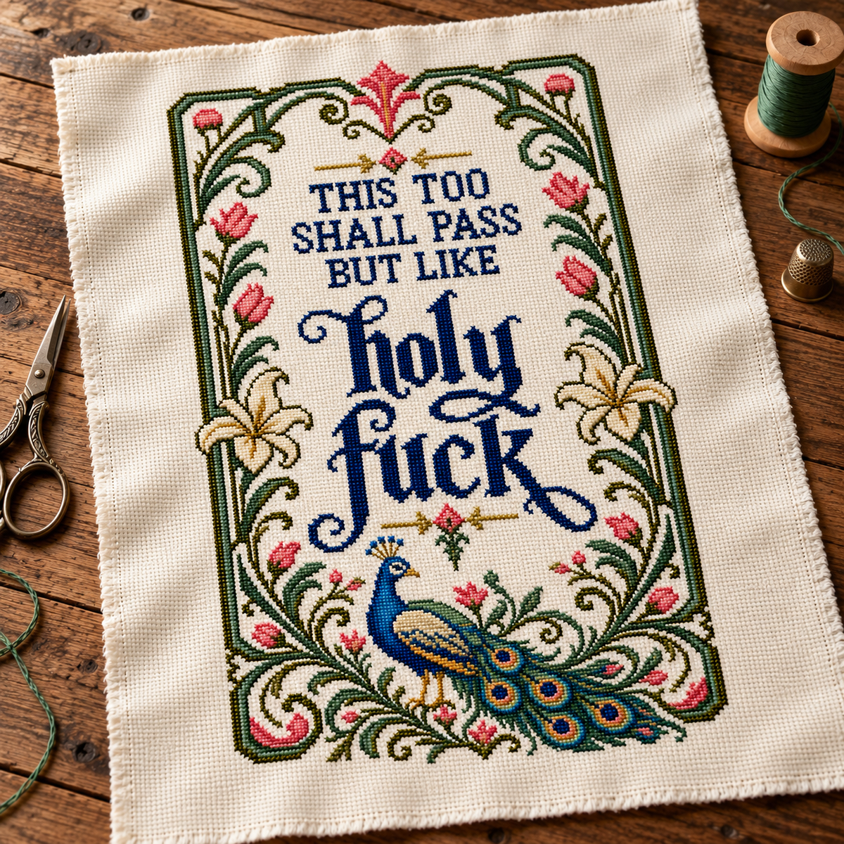 Funny Swear Quote Cross Stitch Pattern, Peacock Embroidery PDF